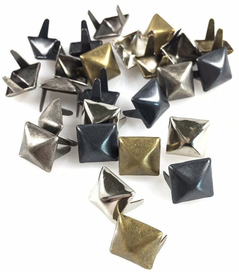 Dangerous Threads Nailheads Spots Studs 2 Prong 3/8" Square Pyramid Studs - 100 Pcs (4 Mixed Colors) 4 Mixed Colors