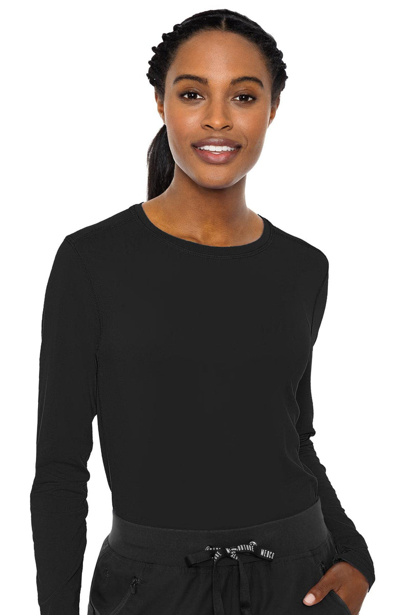 Med Couture Women's Underscrub Top Long Sleeve Performance Knit Tee, 360° Stretch, Lightweight & Ultra Soft Fabric - MC8499 Medium Black
