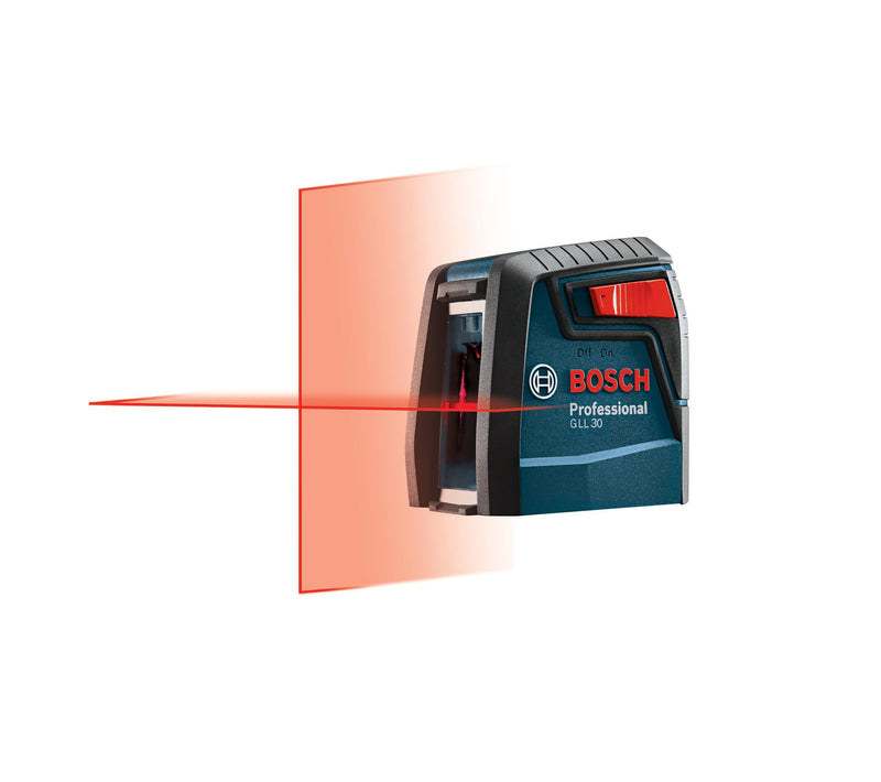 BOSCH GLL 30 30 FT Self-Leveling Cross-Line Laser, Includes 2 AA Batteries & Flexible Mounting Device 30ft