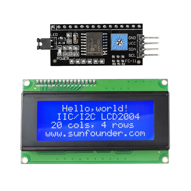 SunFounder IIC I2C TWI Serial 2004 20x4 LCD Module Shield Compatible with Arduino R3 MEGA (IIC 2004) LCD2004 & I2C (1Pack)