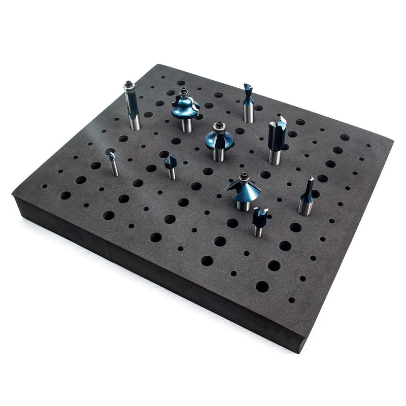 POWERTEC Router Bit Tray for 110 Bits. 50 1/2" and 60 1/4" Shank, Router Bit Holder, Woodworking Tools Form for 1/2" & 1/4" Shank Router Bits (71046) Router bit tray, 110 Holes