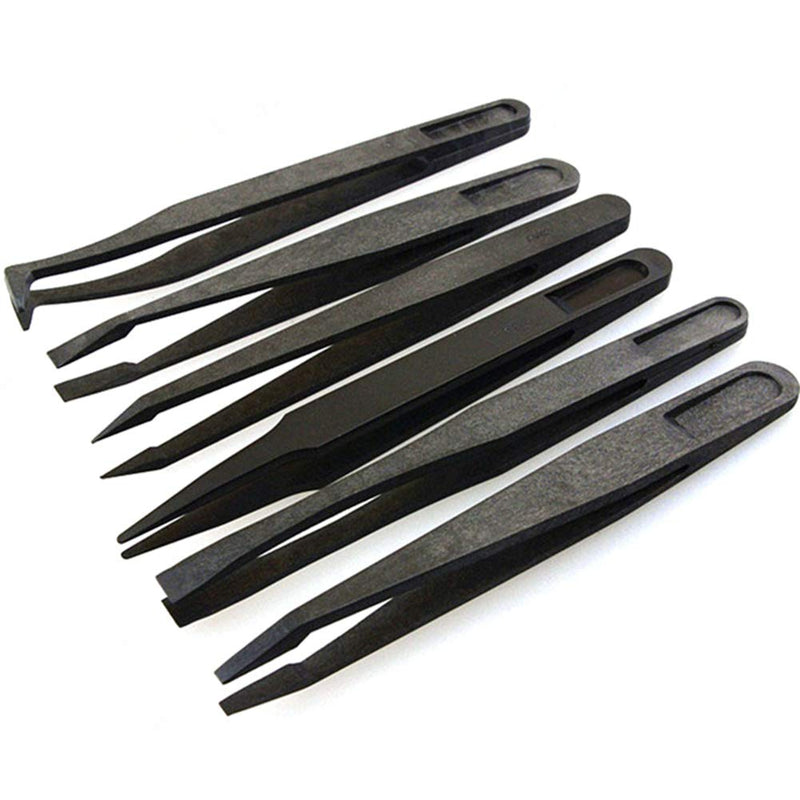 FEITA Precision Plastic Tweezers Kit - Plastic Anti static Tweezers Set Pickup Craft Electronics DIY Repair Tool - Black - 6Pcs 2. Black - 6 Pcs