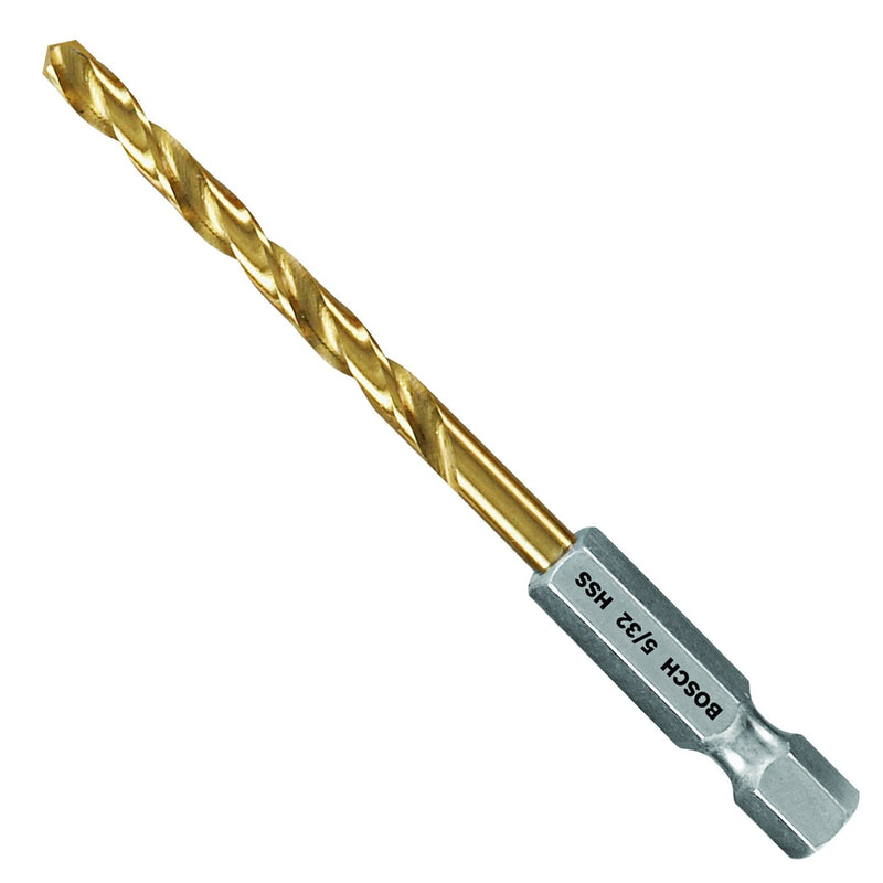 BOSCH TI2137IM 1-Piece 5/32 In. x 3-1/8 In. Titanium Nitride Coated Metal Drill Bit Impact Tough with Impact-Rated Hex Shank Ideal for Heavy-Gauge Carbon Steels, Light Gauge Metal, Hardwood 5/32" Diameter 3-1/8" Length