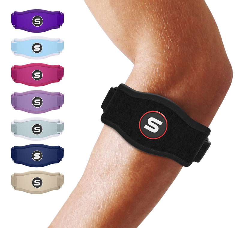 Sleeve Stars Tennis Elbow Brace for Men & Women, Tendonitis Elbow Brace & Strap Golfers Elbow Brace Counterforce Band for Tendon Pain Relief & Support for Forearm w/ 3 Straps Fits 9-23" (Single/Black) One Size Black 1