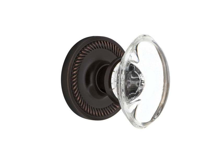 Nostalgic Warehouse Rope Rosette with Oval Clear Crystal Glass Knob, Privacy - 2.75", Timeless Bronze Privacy - 2.75"