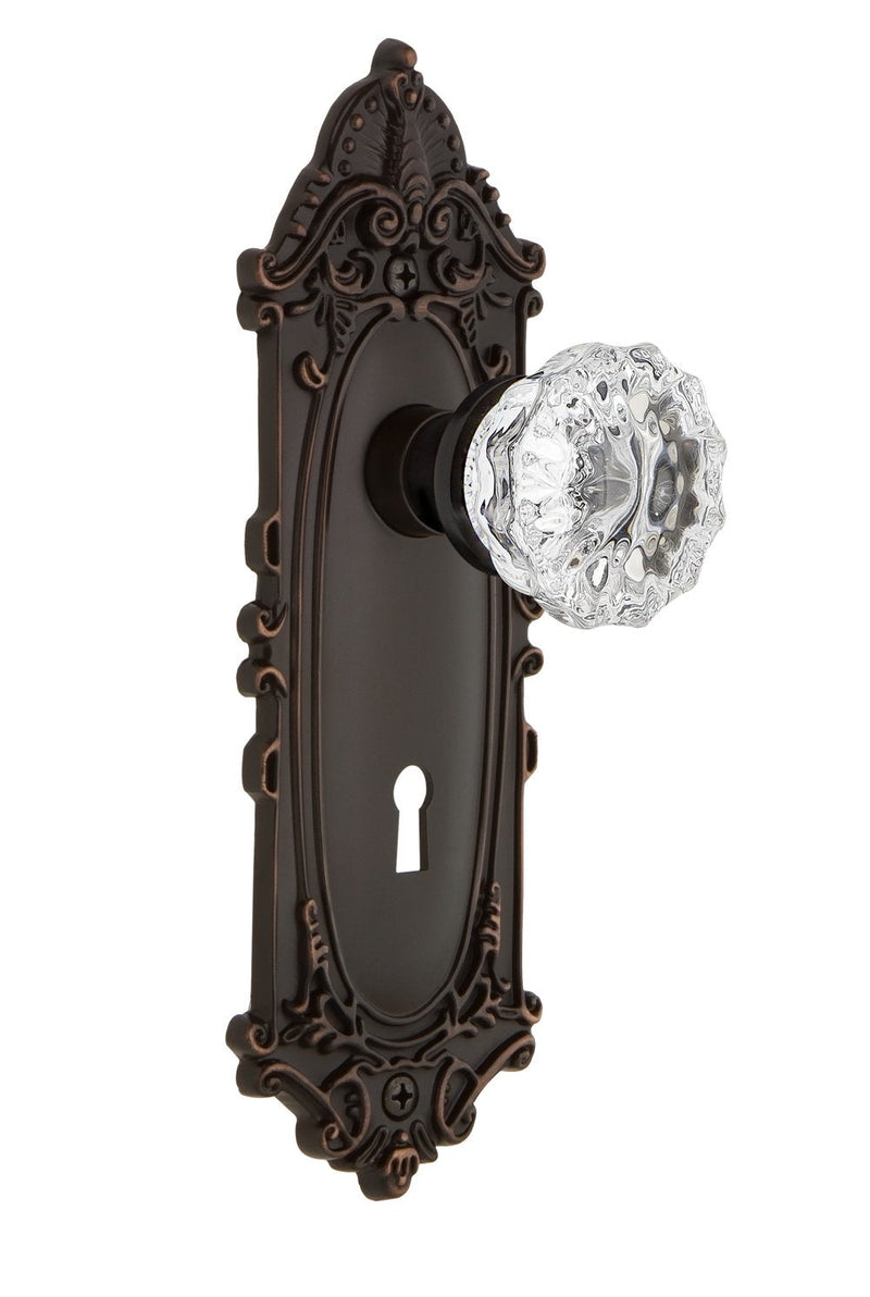 Nostalgic Warehouse Victorian Plate with Keyhole & Interior Crystal Door Knob Privacy-2.75 in Timeless Bronze