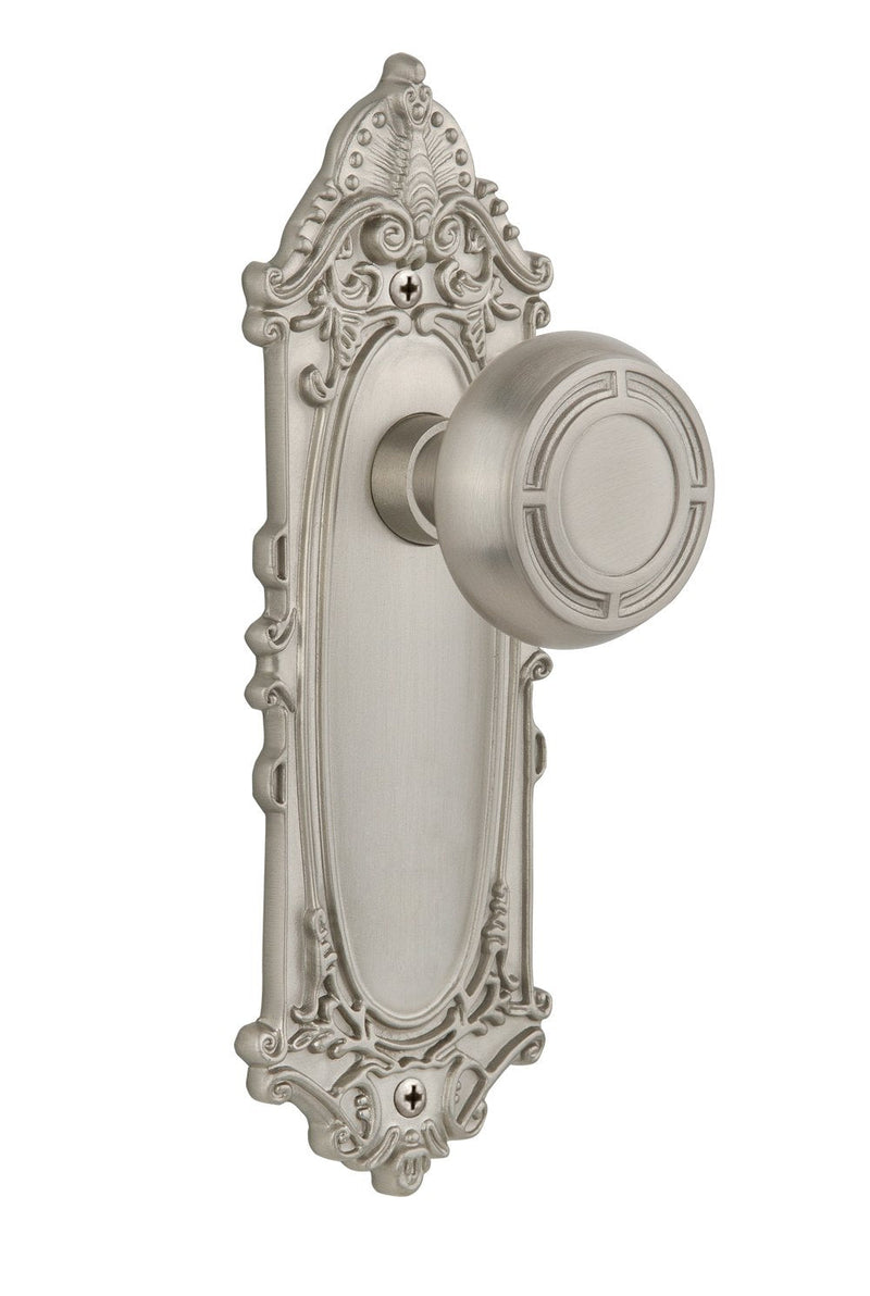 Nostalgic Warehouse Victorian Plate with Mission Knob, Passage - 2.75", Satin Nickel Passage - 2.75"