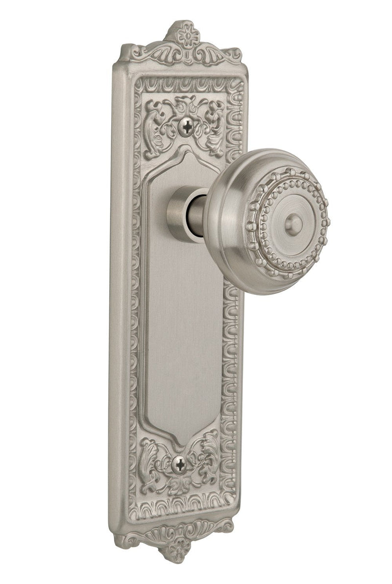 Nostalgic Warehouse Egg & Dart Plate with Meadows Knob, Passage - 2.375", Satin Nickel Passage - 2.375"