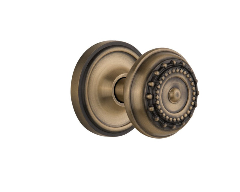 Nostalgic Warehouse 708418, Passage-2.75", Antique Brass Classic Rosette with Meadows Door Knob Passage - 2.75"