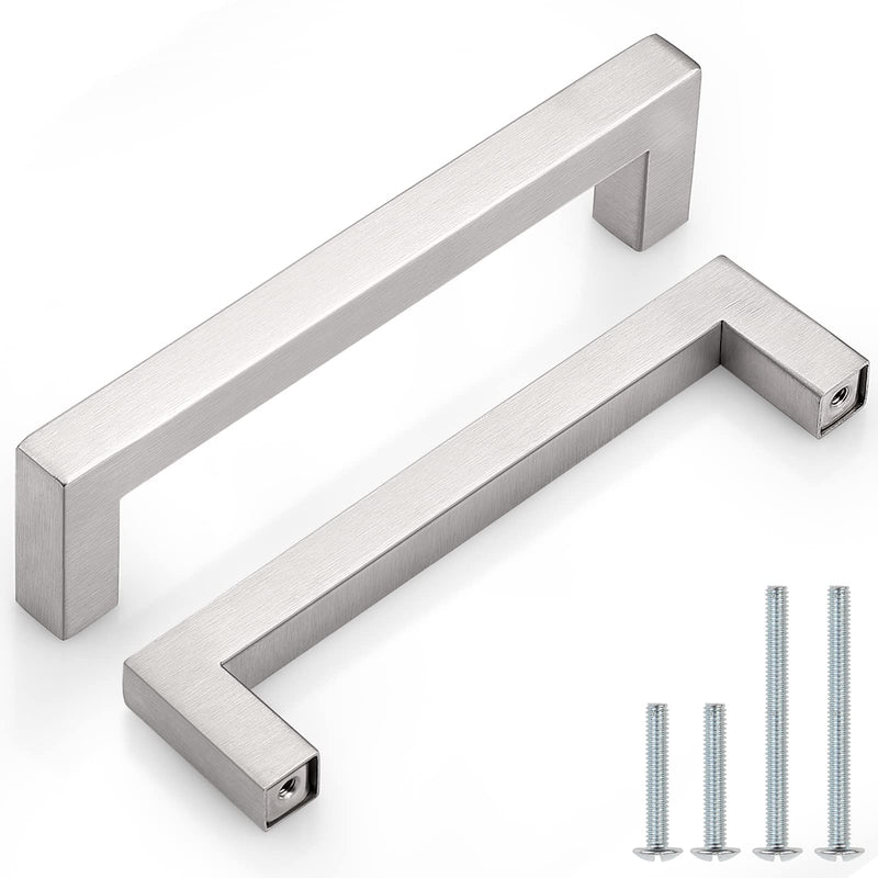 Probrico 20 Pack|Square Cabinet Handles 5 inch Holes Centers Stainless Steel Cupboard Bar Pulls Brushed Nickel Drawer Pulls 5.5 inch Total Length hole center 5"