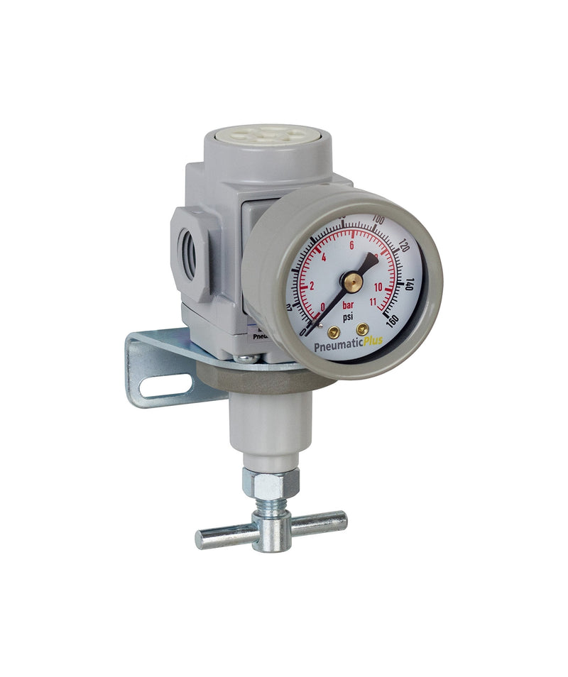 PneumaticPlus SAR200T-N02BG Compressed Air Pressure Regulator 1/4" NPT, T-Handle, Gauge & Bracket