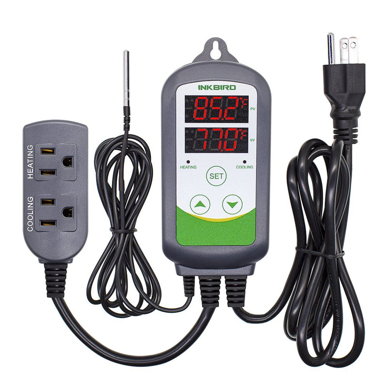 Inkbird ITC-308 Digital Temperature Controller 2-Stage Outlet Thermostat Heating and Cooling Mode Carboy Homebrew Fermenter Greenhouse Terrarium 110V 10A 1100W Non-WiFi ITC-308