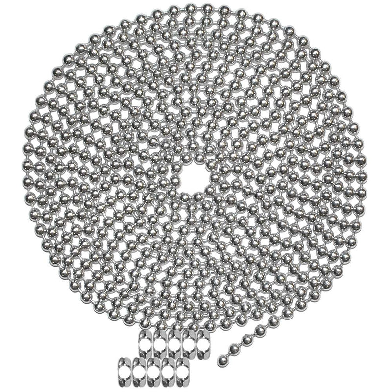 10 Foot Length Ball Chain, Number 10 Size, Aluminum, & 10 Matching B Couplings 10 Foot
