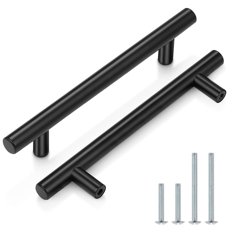 Probrico (5 Pack 5 Inch Hole Centers Flat Black Modern Cabinet Hardware Cupboard Pull Kitchen Cabinet T Bar Handle Dresser Pulls Stainless Steel Cabinet Hardware, 7-1/2 Total Length hole center 5"