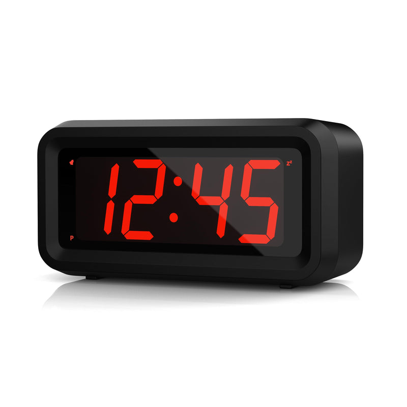 Alarm Clock, LED Digital Clock, Small Wall Clock, Battery Operated, Adjustable 3-Level Led Brightness, Dim Night Mode, 12/24Hr, Cordless, Constantly 1.2'' Digits Display for Bedroom/Travel,Easy to Set Black Case-red Led