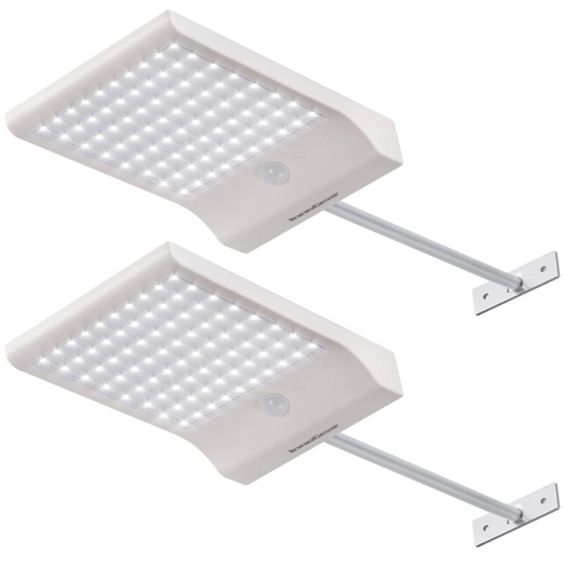 InnoGear Solar Gutter Lights Outdoor, 80 LED Wall Mount Lighting with Motion Sensor 4 Working Modes IP65 Waterproof 450 Lumens for Front Door Yard Garage, Pack of 2