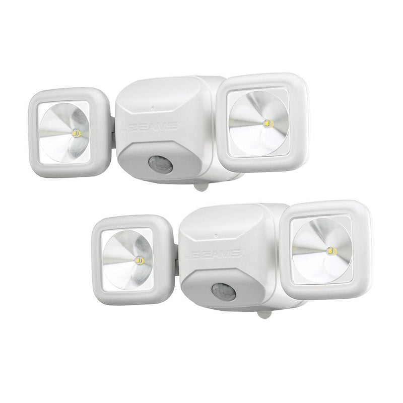 Beams MB3000 High Performance 500 Lumen Wireless Battery Powered Motion Sensing LED Dual Head Security Spotlight, White, 2-Pack