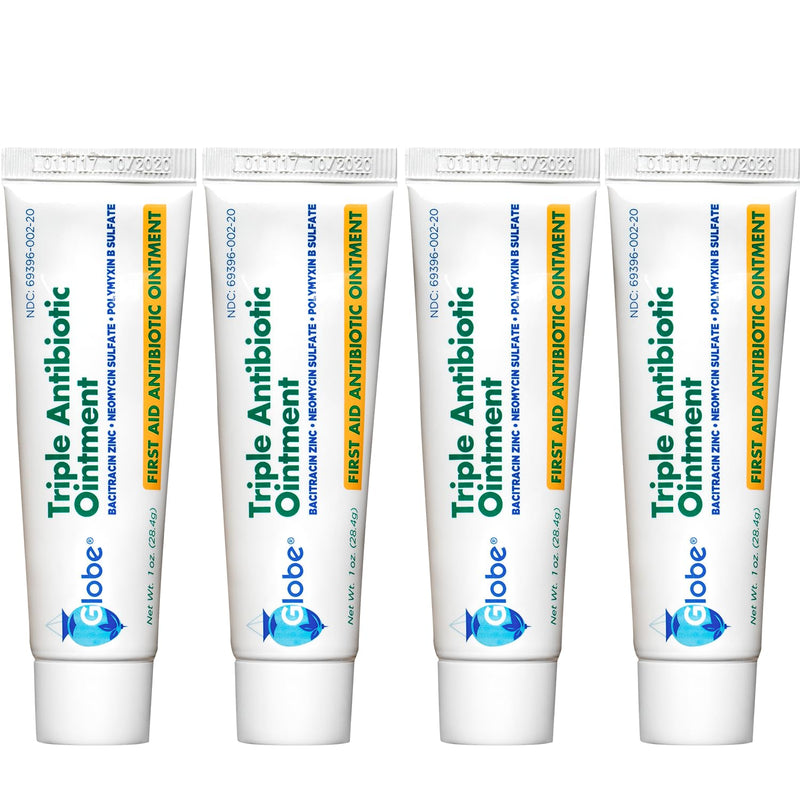 Globe (4 Pack Triple Antibiotic First Aid Ointment, 1 oz, First Aid Antibiotic Ointment, 24-Hour Infection Protection, Wound Care Treatment for Minor Scrapes, Burns and Cuts