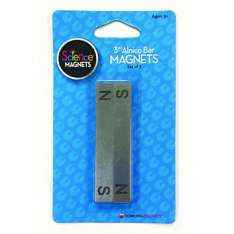 Dowling Magnets 3-Inch Alnico Bar Magnets, Set of Two Magnets (Bar Magnets for Science Classroom) with North and South Poles Clearly Marked/Stamped. Learning Magnets. Item 731011.