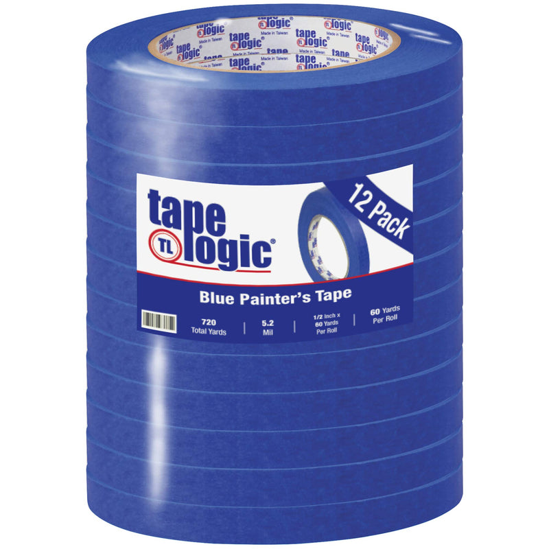 Tape Logic (12 Pack Blue Painter's Tape, 1/2 Inch x 60 Yards, Multi-Surface, Easy Removal and Residue Free 12 Pack