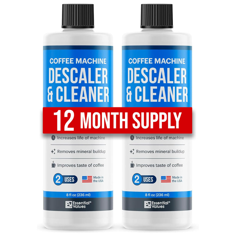 Essential Values Universal Descaling Solution for Keurig Breville Nespresso & Delonghi (4 Uses) | Coffee Machine Descaler Cleaner | Liquid To Descale Automatic Coffee Makers & Espresso Machines 8 Fl Oz (Pack of 2)