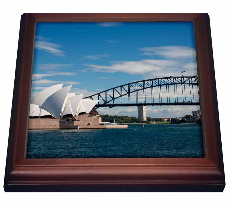 3dRose trv_226155_1 Australia Sydney. Landmark Sydney Opera House & Harbor Bridge. Trivet with Ceramic Tile, 8 x 8", Natural