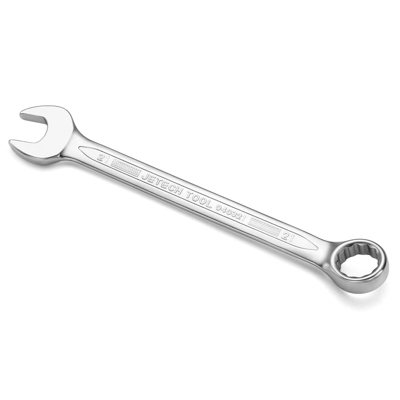 Jetech 21mm Industrial Grade Combination Wrench, Chrome Vanadium Steel, 12-Point Design, 15-Degree Offset, Sand Blasted Finish, Forged, Heat-Treated, Metric Metric 21mm