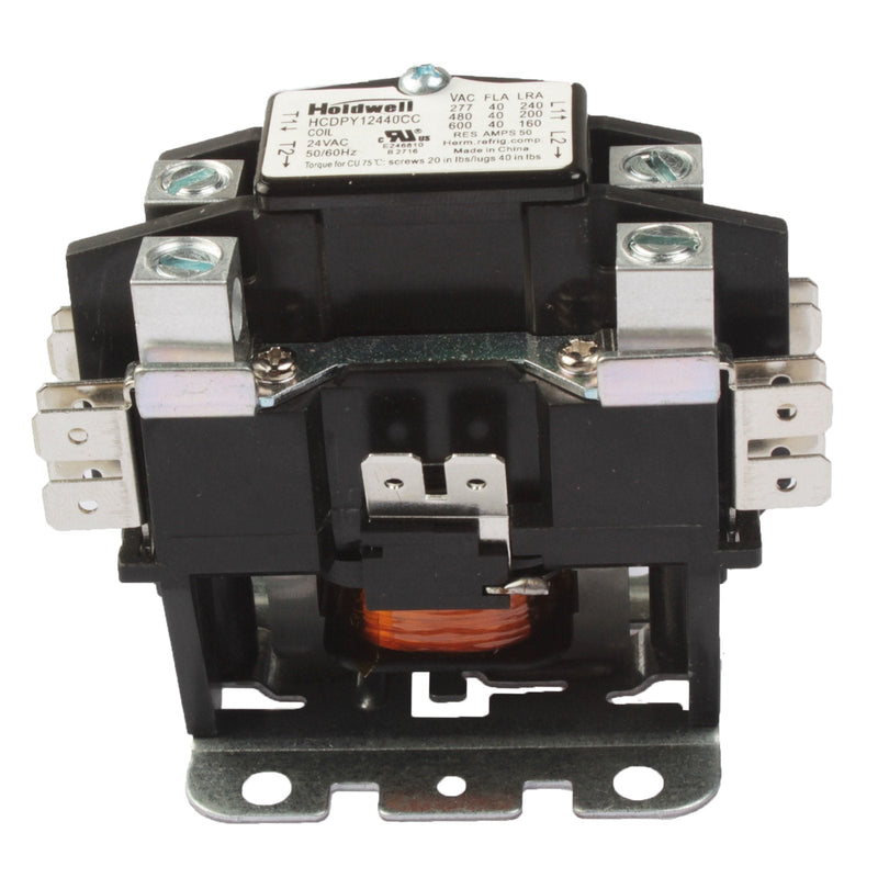 Holdwell 45GG10AJA 1 Pole Normally Open Double Make with shunt 40 Amp 24V Coil Definite Purpose Air Conditioner Contactor HWPY12440CC