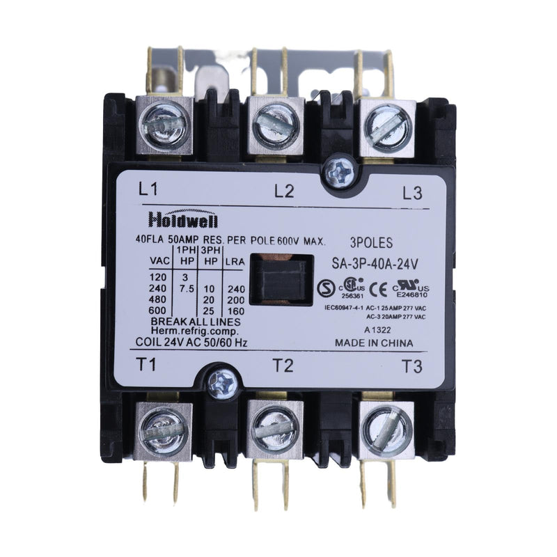 Holdwell SA-3P-40A-24V 3 Pole 40 Amp 24V Coil Definite Purpose Air Conditioner Contactor