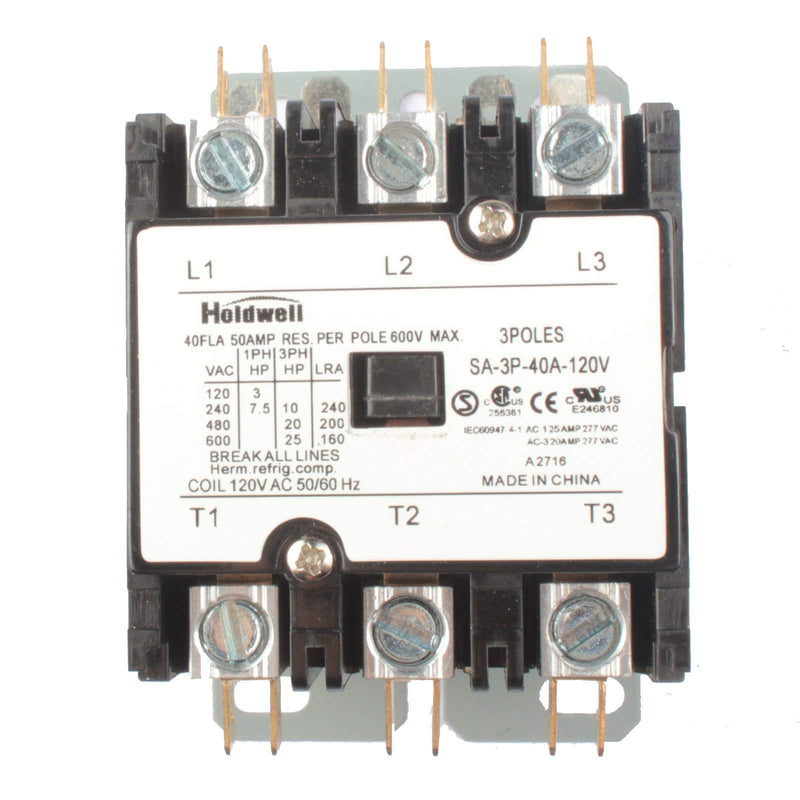 Holdwell SA-3P-40A-120V 3 Pole 40 Amp 120V Coil Definite Purpose Air Conditioner Contactor HSA-3P-40A-120V