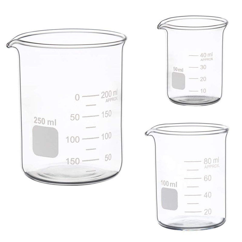 Glass Measuring Low Form Beaker Set 50ml 100ml 250ml Glass Graduated Beaker Set … 50ml+100ml+250ml