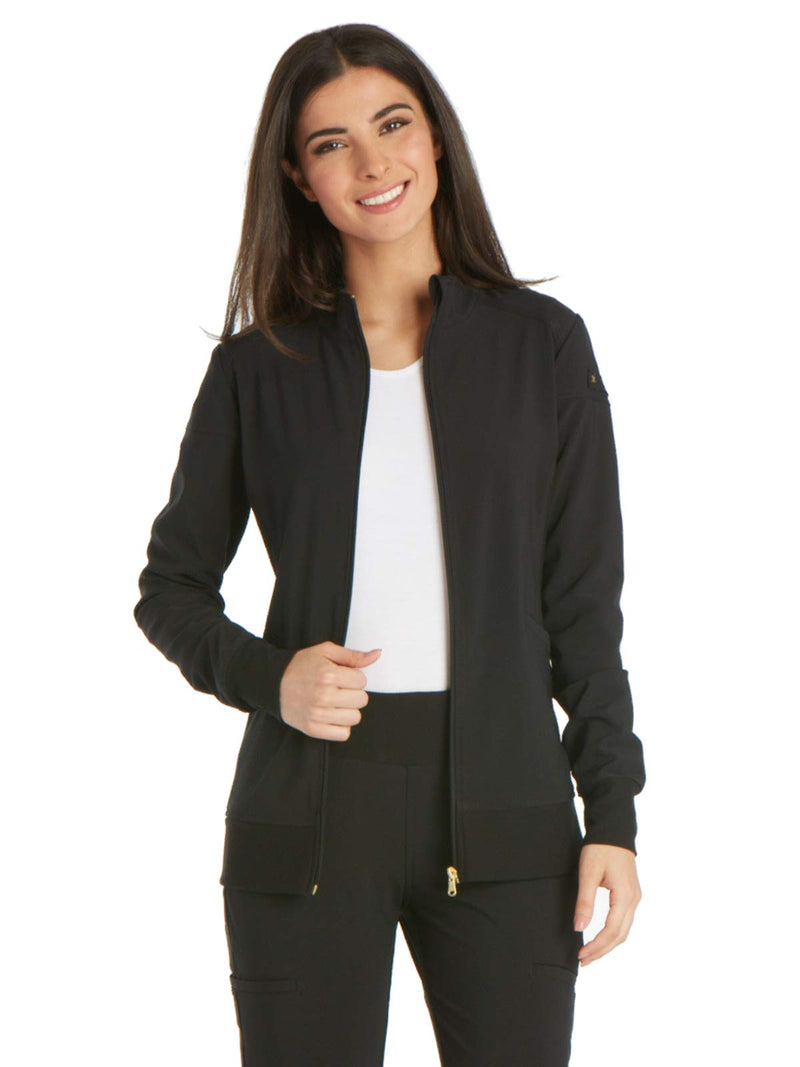 iflex by Cherokee Uniforms Zip Front Scrub Jackets for Women CK303 Medium Black