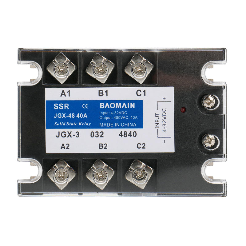 Baomain 3 Phase Solid State Relay JGX-3340A 4-32 VDC Input 480VAC 40 Amp Output DC/AC
