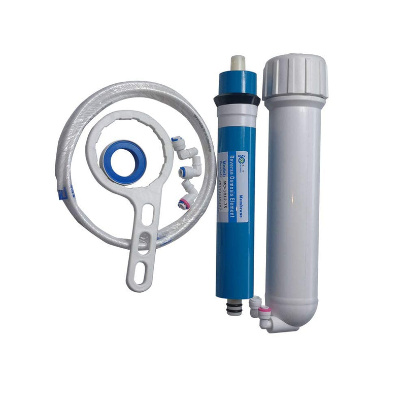 Huining Reverse Osmosis Membrane RO Membrane Housing Kit with 1/4 Quick Connector,Check valve,Water Pipe,Wrench Whole Set for Residential Household Hospital Water Filtration System (75GPD) 75GPD kit