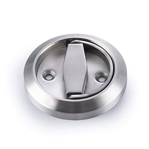 Round Recessed Door Handle/Deadbolt (No Key)(Standard US Door 1.3-1.7 inch / 35-45mm), NOT for Pocket Doors, Thick Latch with Bevel Edge.
