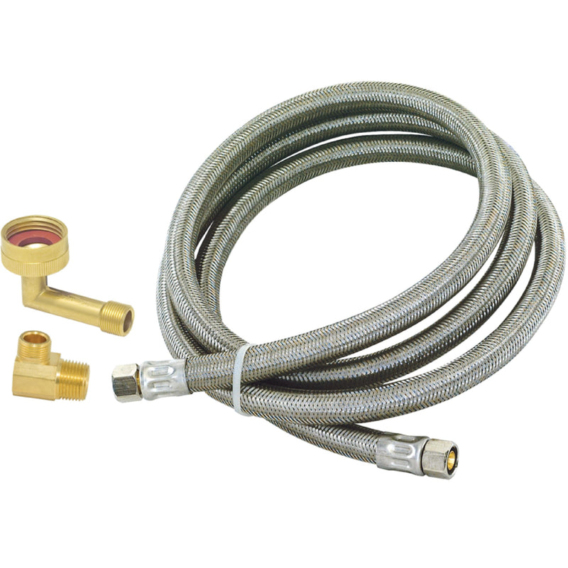 Eastman Dishwasher Installation Kit, 5 Foot Supply Line with 3/8 Inch Compression Ends, 3/8 Inch MIP Elbow and 3/4 Inch FHT Elbow, Braided Stainless Steel Dishwasher Connectors, 41041 5 Ft.