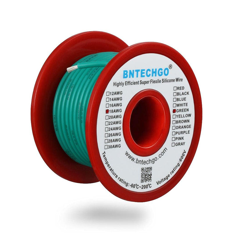 BNTECHGO 18 Gauge Silicone Wire Spool 50 ft Green Flexible 18 AWG Stranded Tinned Copper Wire silicone wire 50ft 18 gauge silicone wire green