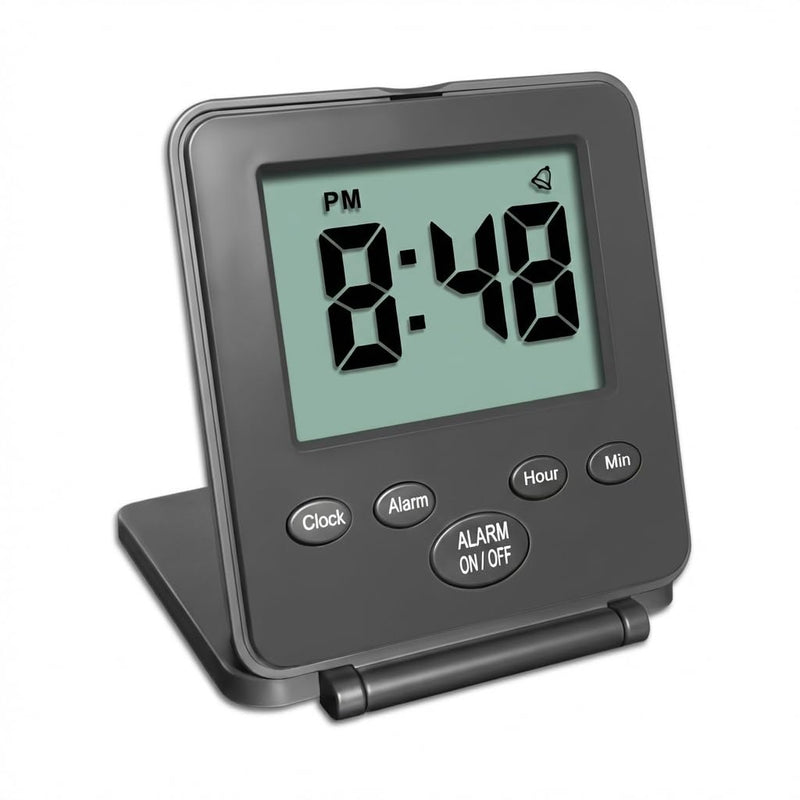 Digital Travel Alarm Clock - No Bells, No Whistles, Simple Basic Operation, Loud Alarm, Snooze, Small and Light, ON/Off Switch, 2 AAA Battery Powered, Black