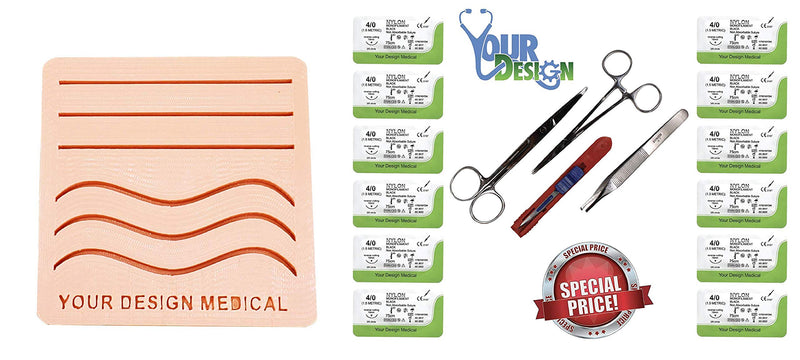 Suture Practice Kit for Suturing Training: Includes Silicone Suture Pad with Wounds and Suture Tool Kit (Education Use Only)