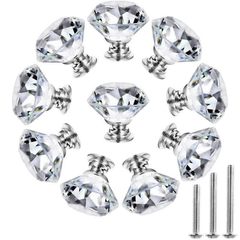 NORTHERN BROTHERS Cabinet Knobs - Dresser Knobs Crystal Knobs for Cabinets and Drawers 30mm- Diamond Glass Pull Handles Silver 10 Pack 10 Pack (30mm)