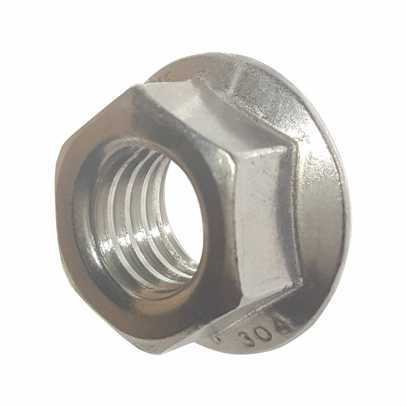 Serrated Flange Nuts - 1/2"-13 (10-Pack) Coarse, Plain Finish, Stainless Steel 18-8 Hex Lock Hardware Nuts for Industrial & Home Use 1/2-13 (10 Pack)