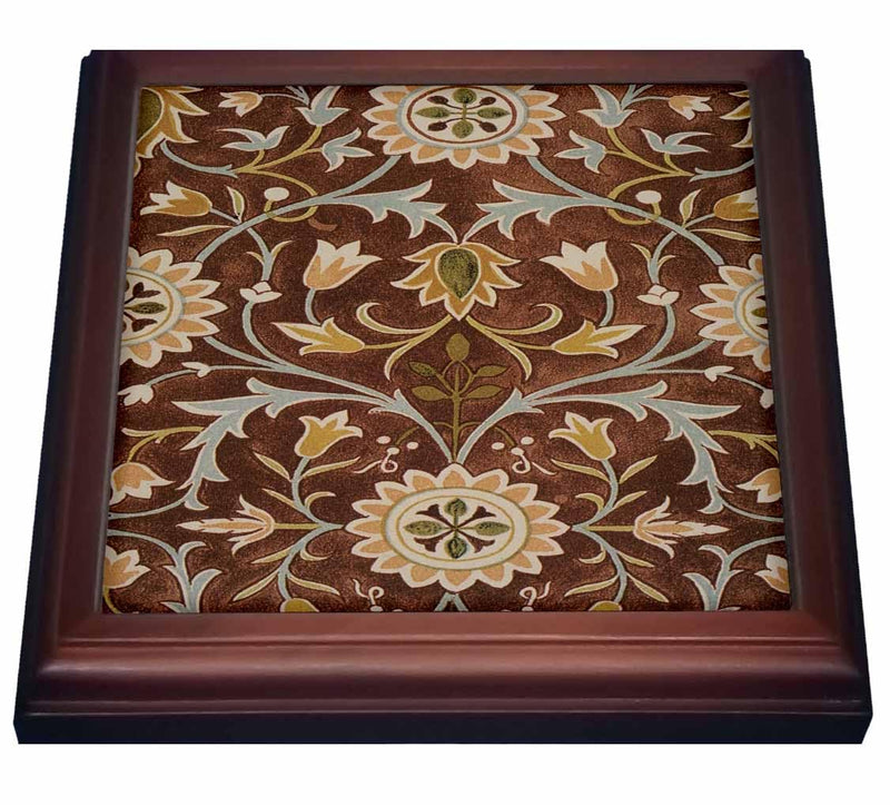 3dRose Image of William Morris Little Flower In Brown Olive & Gold Trivet with Ceramic Tile, 8 x 8", Natural