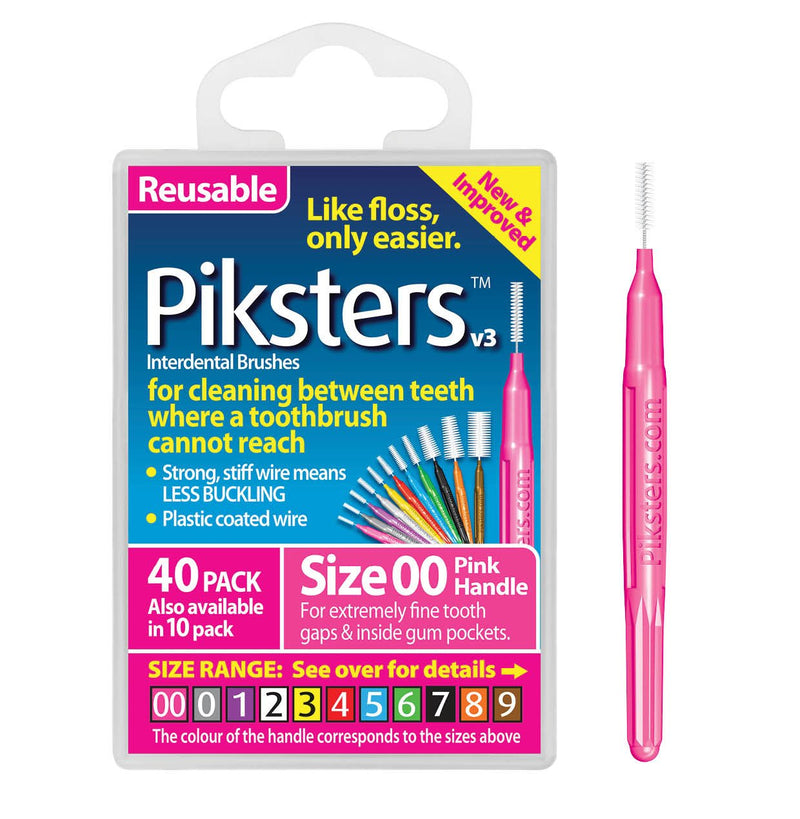 Piksters Interdental Brushes (40 Pack, Size 00 (Pink)) 40 Count (Pack of 1) Size 00 (Pink)