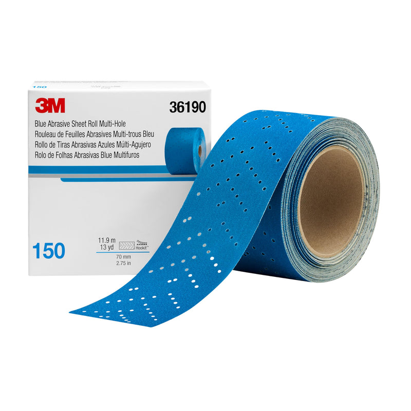 3M Hookit Blue Abrasive Sheet Roll, 36197, Multi-Hole, 2.75 in x 13 yd, 500+ Grade, Automotive Sanding Roll Sandpaper for Coating Removal, Body Repair, Auto Sanding