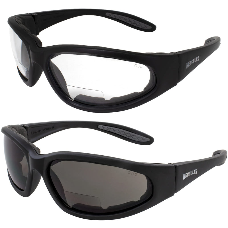 2 Pairs - 2.5 Bifocal Global Vision Eyewear Hercules Anti-fog Safety Glasses with EVA Foam (1 Clear, 1 Smoke)