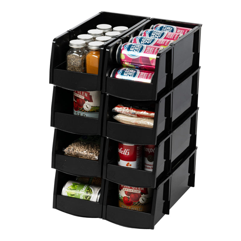IRIS USA Plastic Shelf Bins Stackable Open Front Storage Bins Plastic Hanging Organizer Bin Caddy Basket for Hardware Crafts, Small Parts, Nuts and Bolts, Tool Storage - Large Black 8 Pack Large - 8 Pack