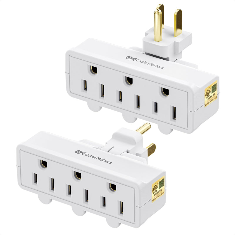 [UL Listed] Cable Matters 2-Pack 3-Outlet Grounded 180 Degree Swivel Wall Tap, Swivel Outlet, 3 Plug Outlet Adapter, Multi-Plug Outlets, White