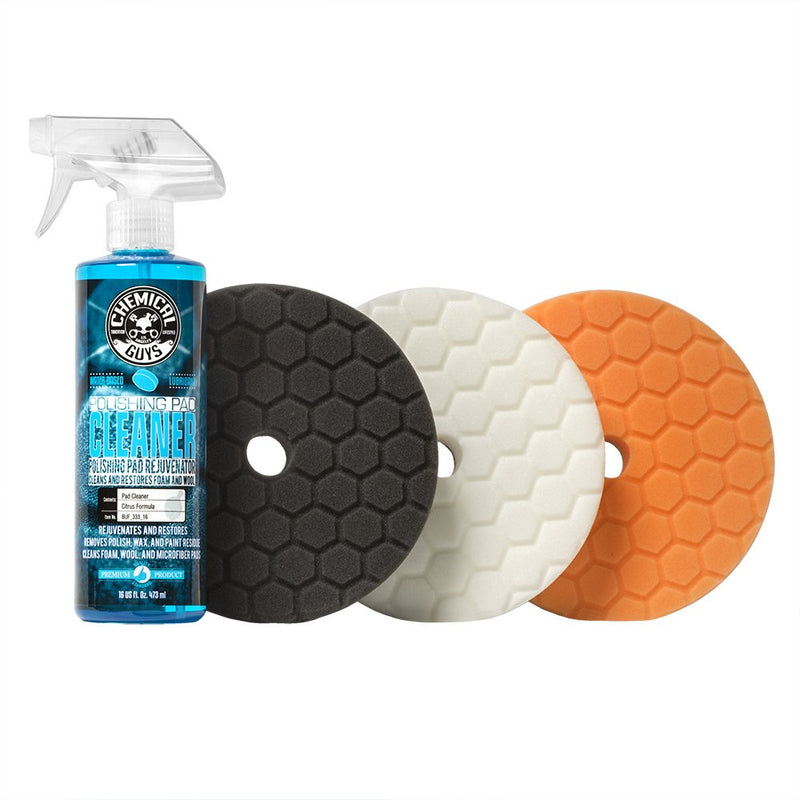 Chemical Guys BUFX703 Hex-Logic Quantum Buffing Pad Sampler Kit, 16 fl. oz (4 Items) (6.5 Inch Fits 6 Inch Backing Plate) 6.5 inches