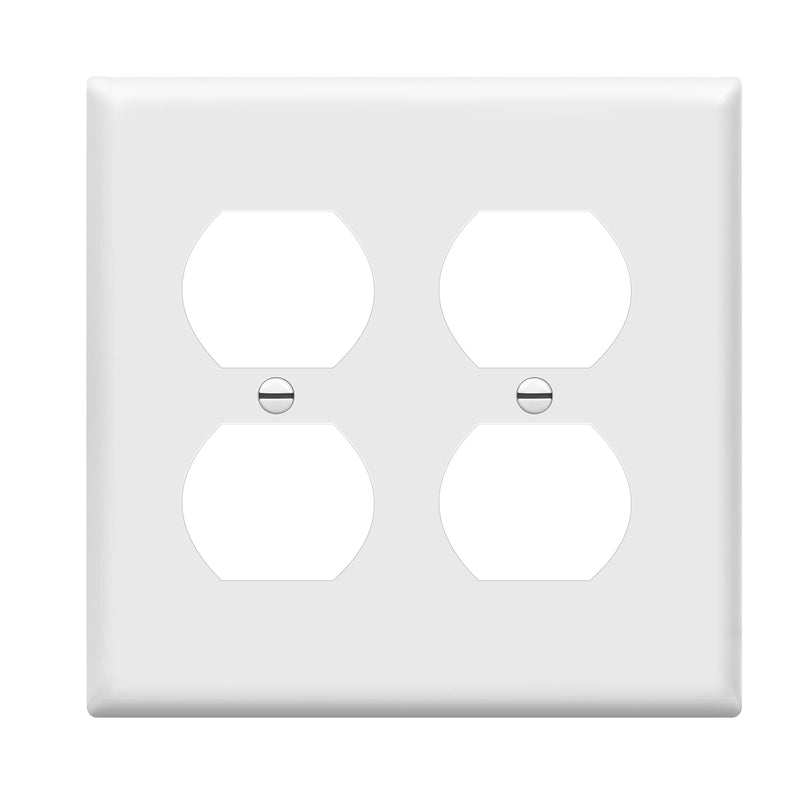 Enerlites 8822-W Duplex Receptacle Outlet Wall Plate, Standard Size 2-Gang, Polycarbonate Thermoplastic, White Screw