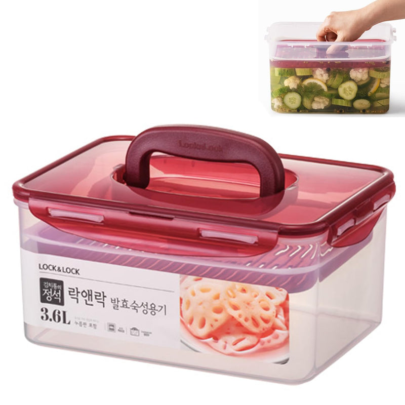 Lock & Lock BPA Free Rectangular Pickle Kimchi Press Ferment Storage Container (3.6L) 3.6L